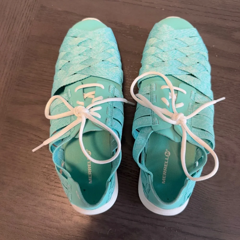 Merrell Atlantis Weave Flat Lace‎ Up Shoe J03062 Turquoise Green Womens Size 8,5